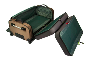 a suitcase with a green cover