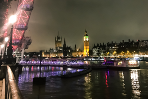 a city skyline at night