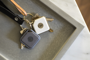 keys on a tray with a leather strap