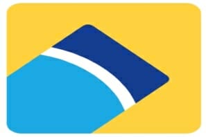a blue and white rectangle with a yellow background