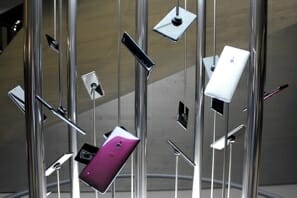 a group of cell phones from a pole