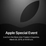 Apple Spring Event 2019 a black and white background with a black oval