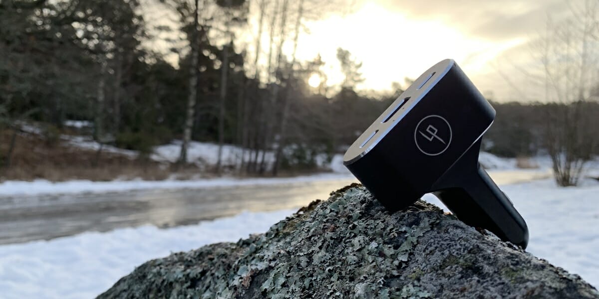 News: LIFEPOWR 3 Port Car Charger a black device on a rock
