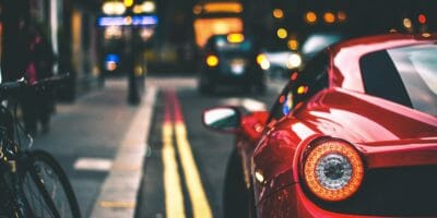 sports car at lights in london