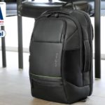 Recycling Looks Good with the Targus EcoSmart Backpack backpack on floor by desk.