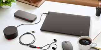 Lenovo Go Accessories Offer Office Productivity on Business Trips a laptop and mouse on a table