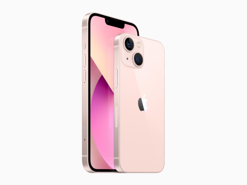 New iPhone 13 and 13 mini in pink side by side from the 2021 Apple fall event. {Tech} for Travel. https://techfortravel.co.uk