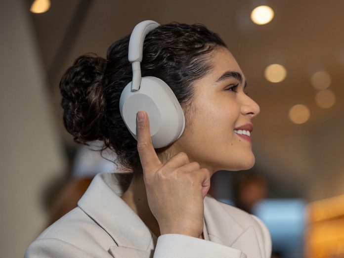 a woman wearing headphones