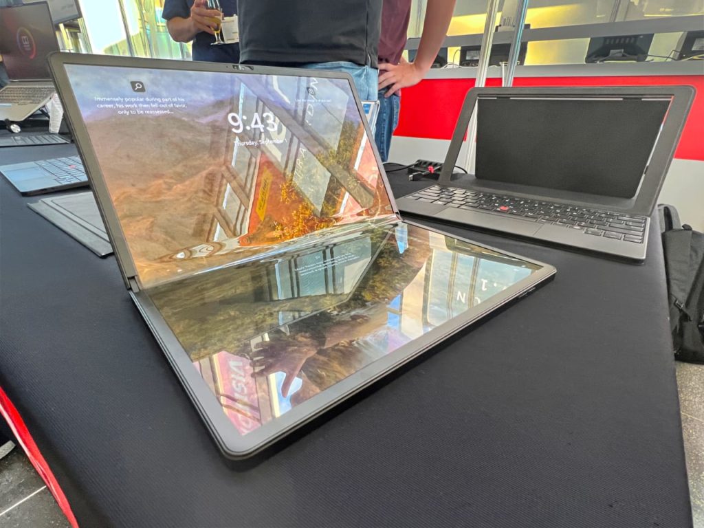 Foldable laptop display Lenovo ThinkPad X1 Fold 2nd Gen closed at IFA 2022. {Tech} for Travel. https://techfortravel.co.uk