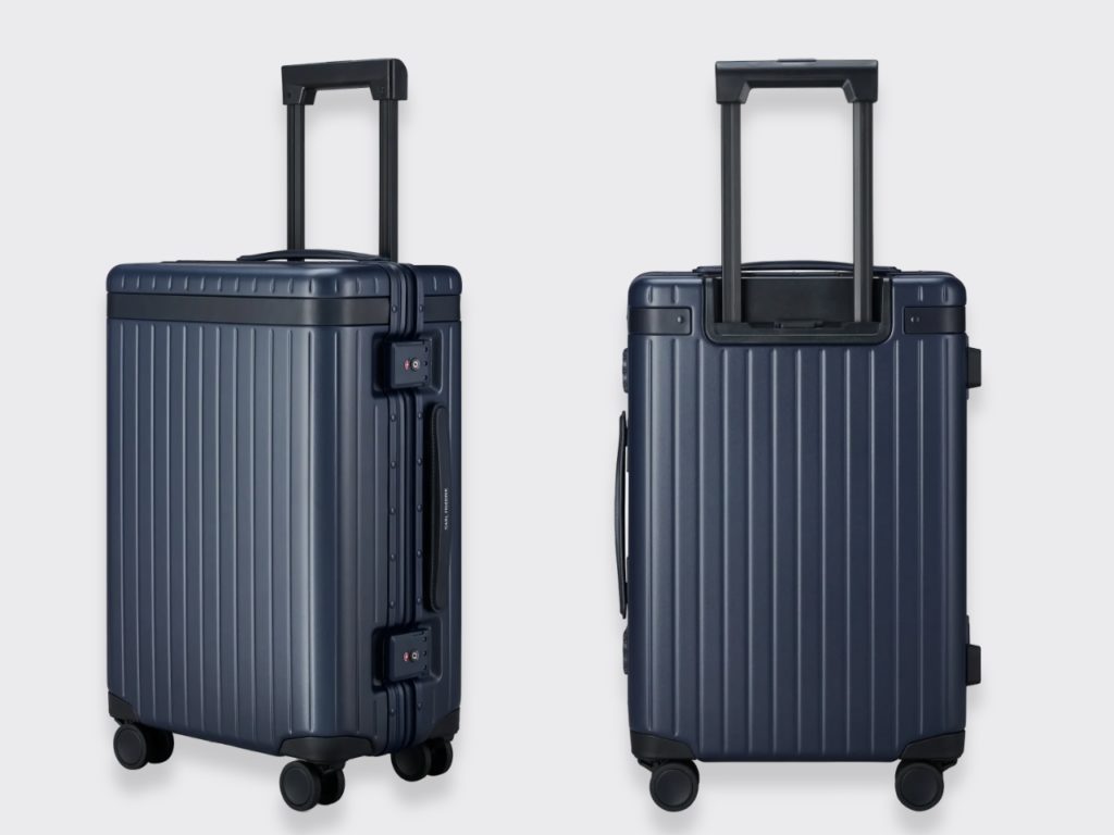 New Carl Friedrik x Scuderia AlphaTauri Carry-On Case front and side view.  {Tech} for Travel. https://techfortravel.co.uk