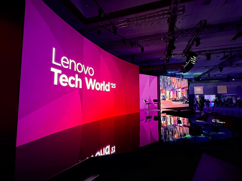 Lenovo Tech World 2023 Austin, Texas stage for keynote. {Tech} for Travel. https://techfortravel.co.uk