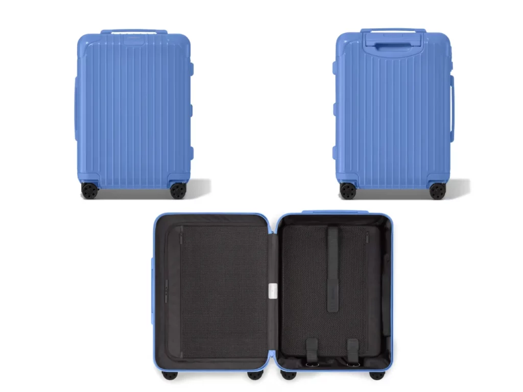 a blue suitcase with wheels.m Rimowa Essential Collection.  {Tech} for Travel. https://techfortravel.co.uk