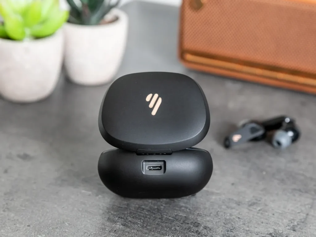 a black box with a small logo on it. Edifier NeoBuds Pro 2 Review.  {Tech} for Travel. https://techfortravel.co.uk