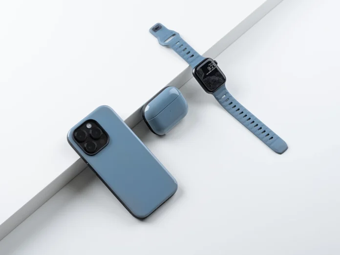 a blue smart watch and a blue case