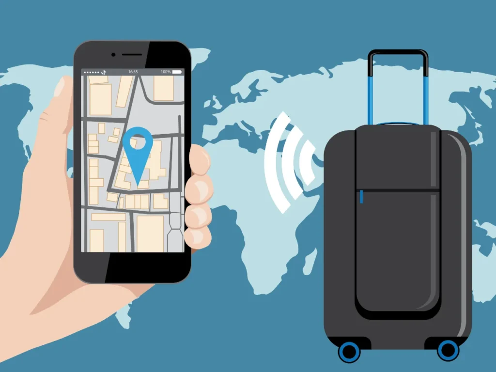 a hand holding a phone with a map on it.  Android Find My Device.  {Tech} for Travel. https://techfortravel.co.uk