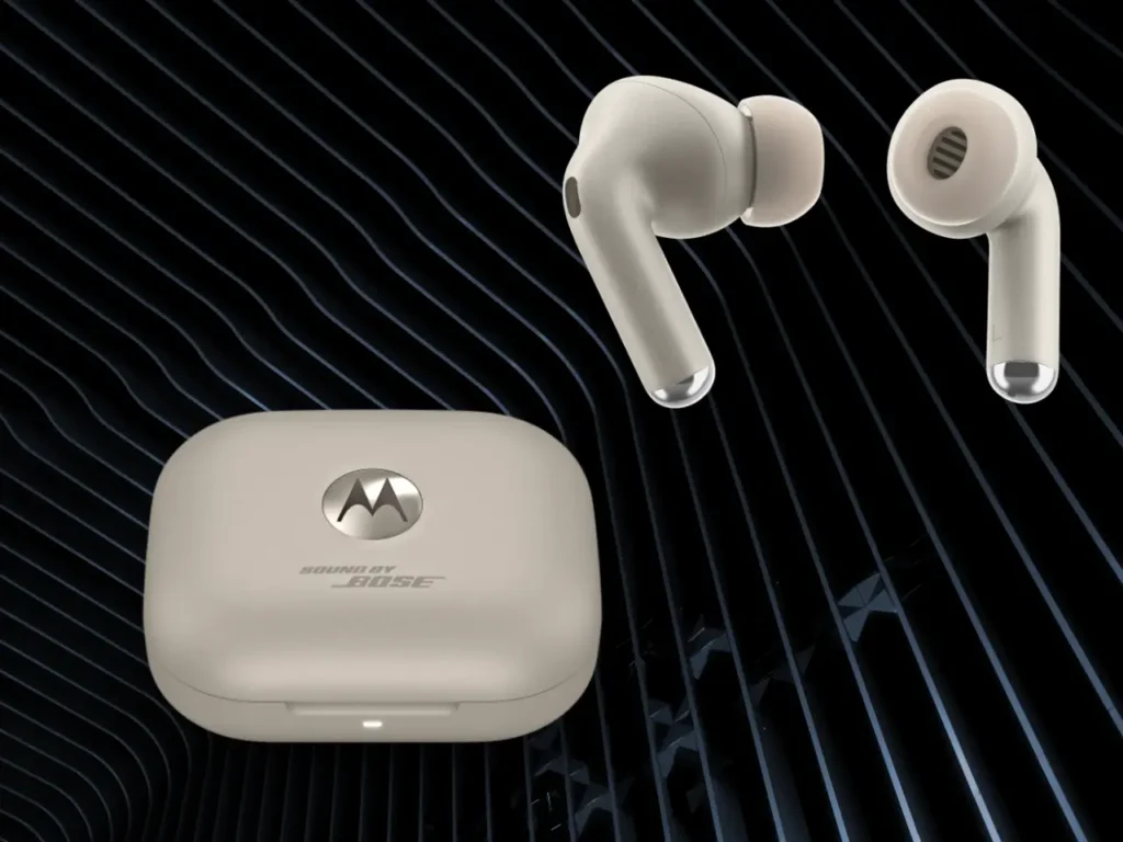 a pair of wireless earbuds. Moto Buds+.  {Tech} for Travel. https://techfortravel.co.uk
