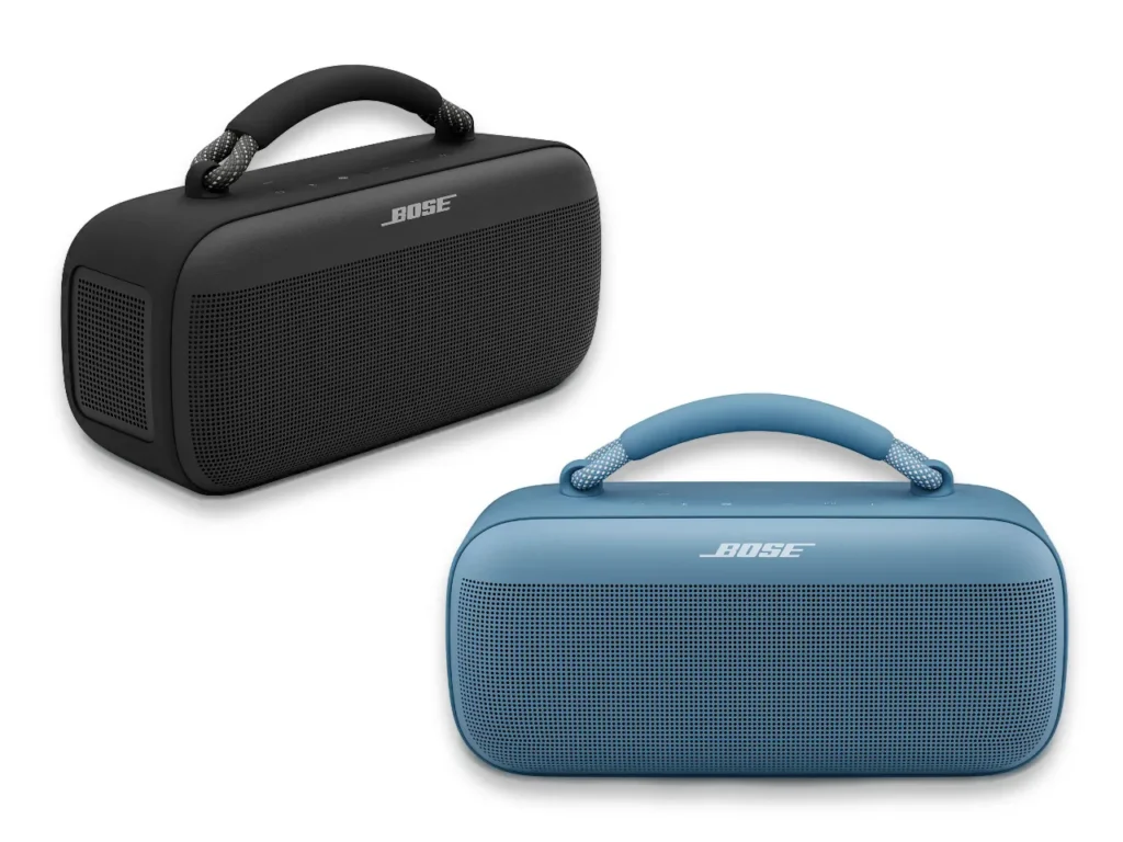a pair of speakers with handles. Bose SoundLink Max Portable Speaker.  {Tech} for Travel. https://techfortravel.co.uk