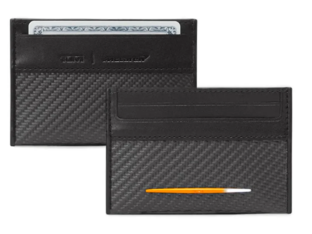 a pair of black wallets.  TUMI McLaren Slim Card Case.  {Tech} for Travel. https://techfortravel.co.uk