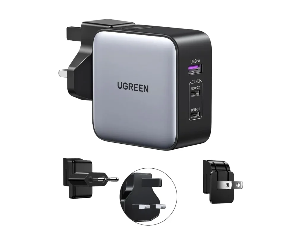 a black and silver charger.  Ugreen Worldwide Travel Charger.  {Tech} for Travel. https://techfortravel.co.uk