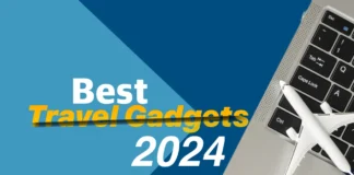 Upgrade Your Trip: 15 Best Travel Gadgets 2024 a small airplane on a laptop Best Travel Gadgets 2024