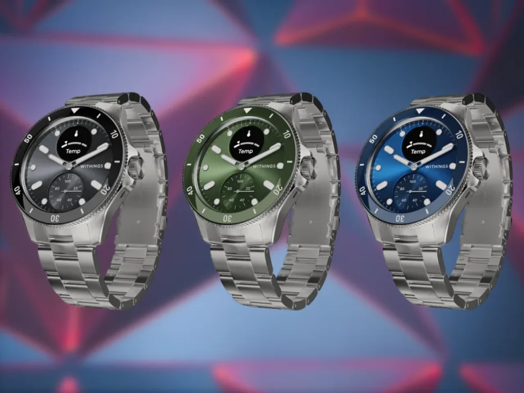 a group of watches on a colourful background. Withings ScanWatch Nova.  {Tech} for Travel. https://techfortravel.co.uk