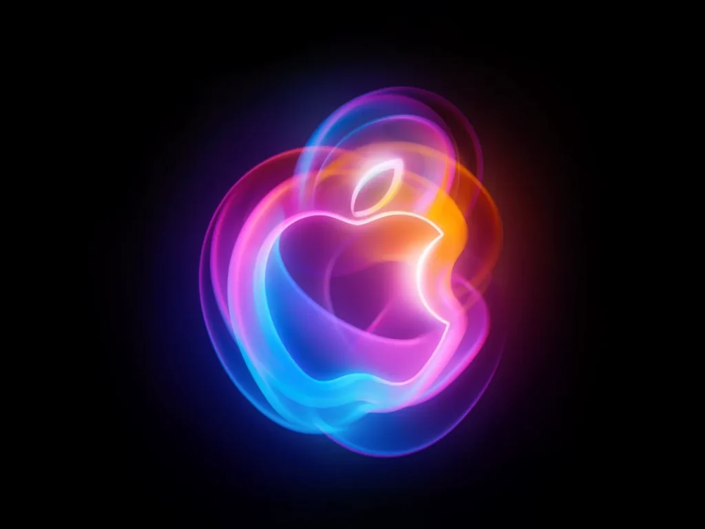 a colorful light painting of a logo. Apple iPhone 16 Event logo.  {Tech} for Travel. https://techfortravel.co.uk