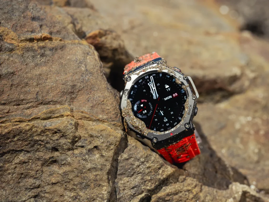 a watch on a rock. Amazfit T-Rex 3 smartwatch. best of IFA. {Tech} for Travel. https://techfortravel.co.uk