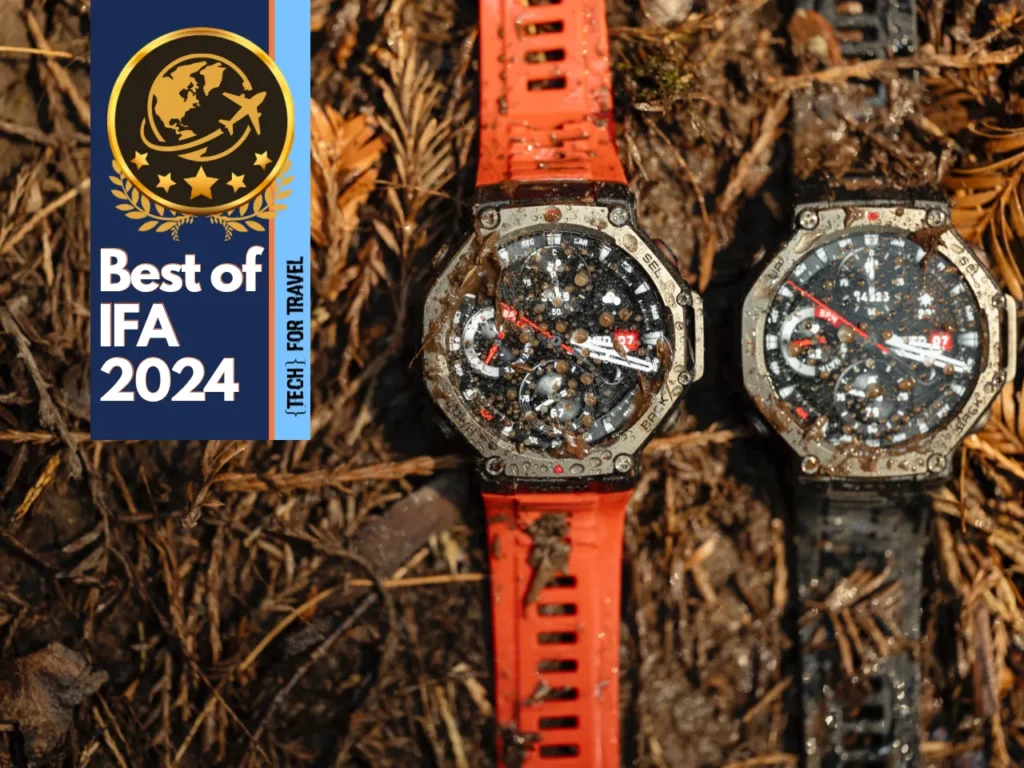 a couple of watches on the ground.  Amazfit T-Rex 3 smartwatch. best of IFA. {Tech} for Travel. https://techfortravel.co.uk