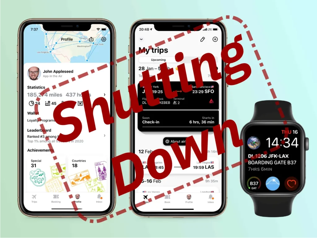 a screenshot of a smart watch. App in the Air Shuts Down