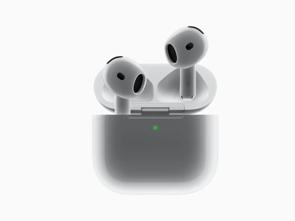 a white wireless earbuds in a charging case. Apple AirPods 4 ANC wireless charging case. {Tech} for Travel. https://techfortravel.co.uk