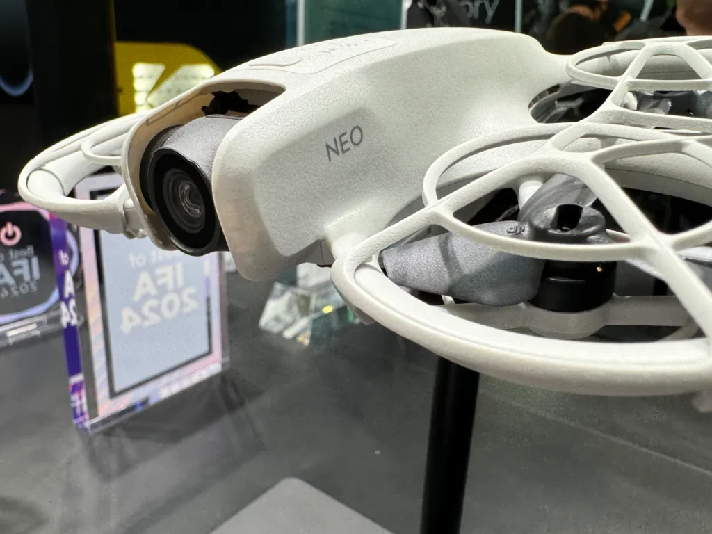 a white drone with a camera. DJI Neo drone. Best of IFA 2024. {Tech} for Travel. https://techfortravel.co.uk