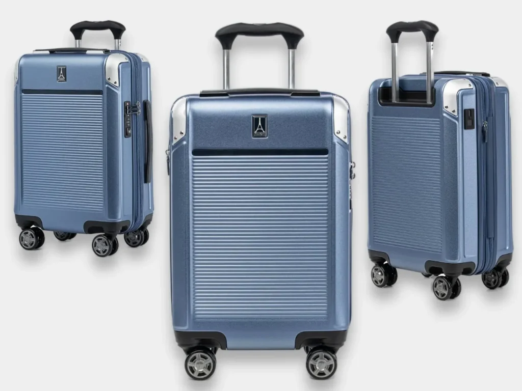 a group of luggage with wheels.  TravelPro Platinum Elite Compact Carry-On. {Tech} for Travel. https://techfortravel.co.uk