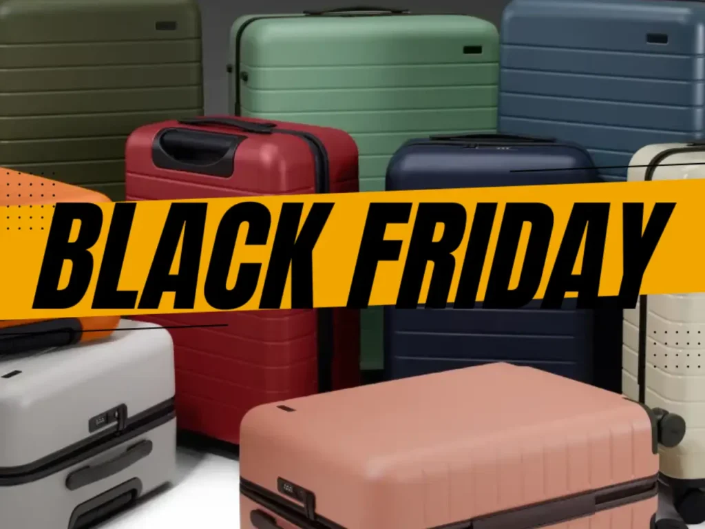 a group of luggage boxes. Black Friday Travel Deals