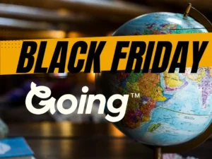 a globe with a yellow tape around itn. nGoing Black Friday Sale. Black Friday Travel Deals. {Tech} for Travel. https://techfortravel.co.uk