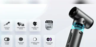 CES 2025 News: Aecooly CamperKit Unveiled as the Swiss Army Knife of Gadgets a black device with blue light. Aecooly CamperKit. CES 2025 News.