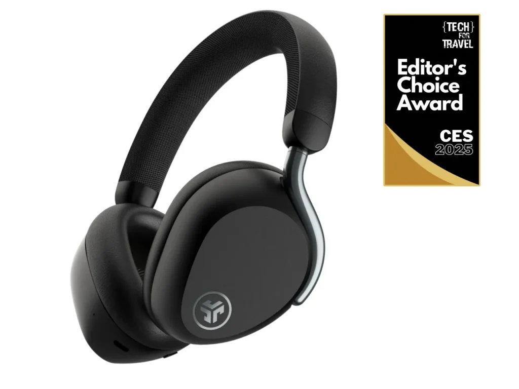 a black headphones with a silver handle. JLab Epic Lux Lab Edition Headphones. {Tech} for Travel. https://techfortravel.co.uk