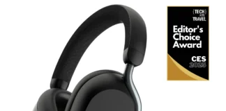 CES 2025 News: JLab Epic Lux Lab Edition Headphones Deliver 90+ Hours of Playtime a black headphones with a silver handle