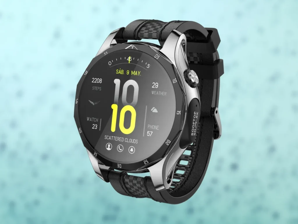 a smart watch with a black band. CES 2025 News. Rooftop Shark AI-10 Smartwatch.  {Tech} for Travel. https://techfortravel.co.uk