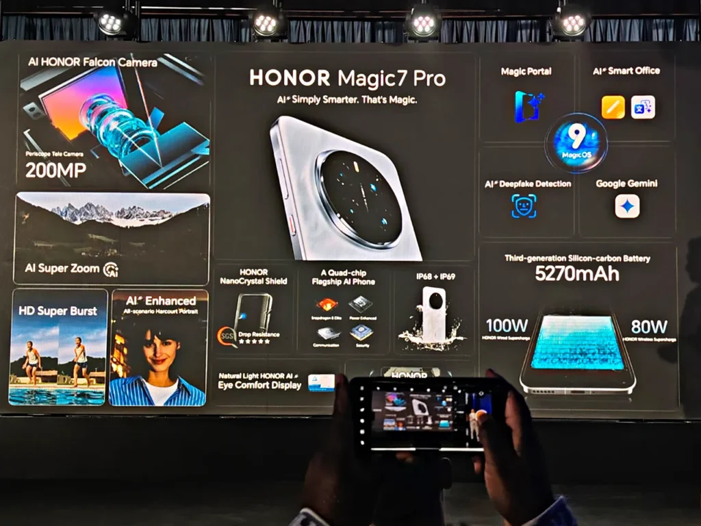 a person taking a picture of a large screen with a cell phone. HONOR Magic7 Pro review. {Tech} for Travel. https://techfortravel.co.uk