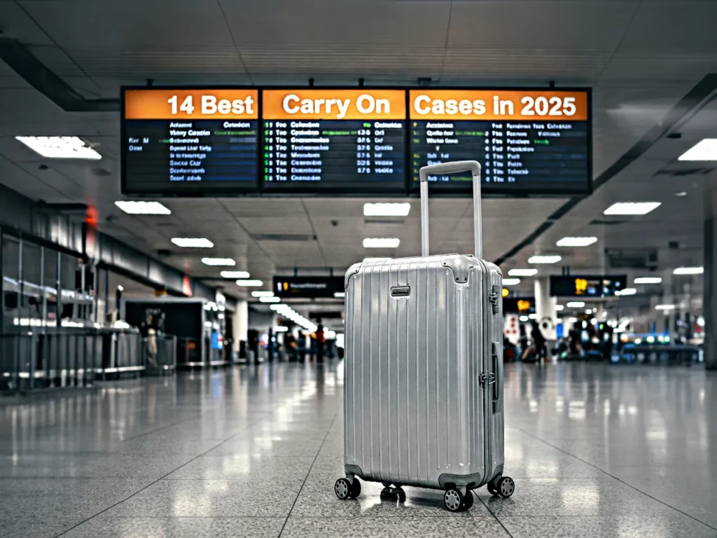 a luggage in a airport. Best Carry On Cases 2025. {Tech} for Travel. https://techfortravel.co.uk