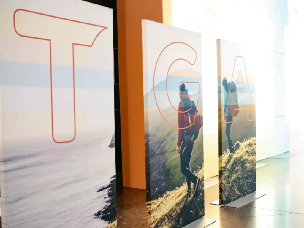 a group of posters in a row. Travel Goods Show 2025. {Tech} for Travel. https://techfortravel.co.uk