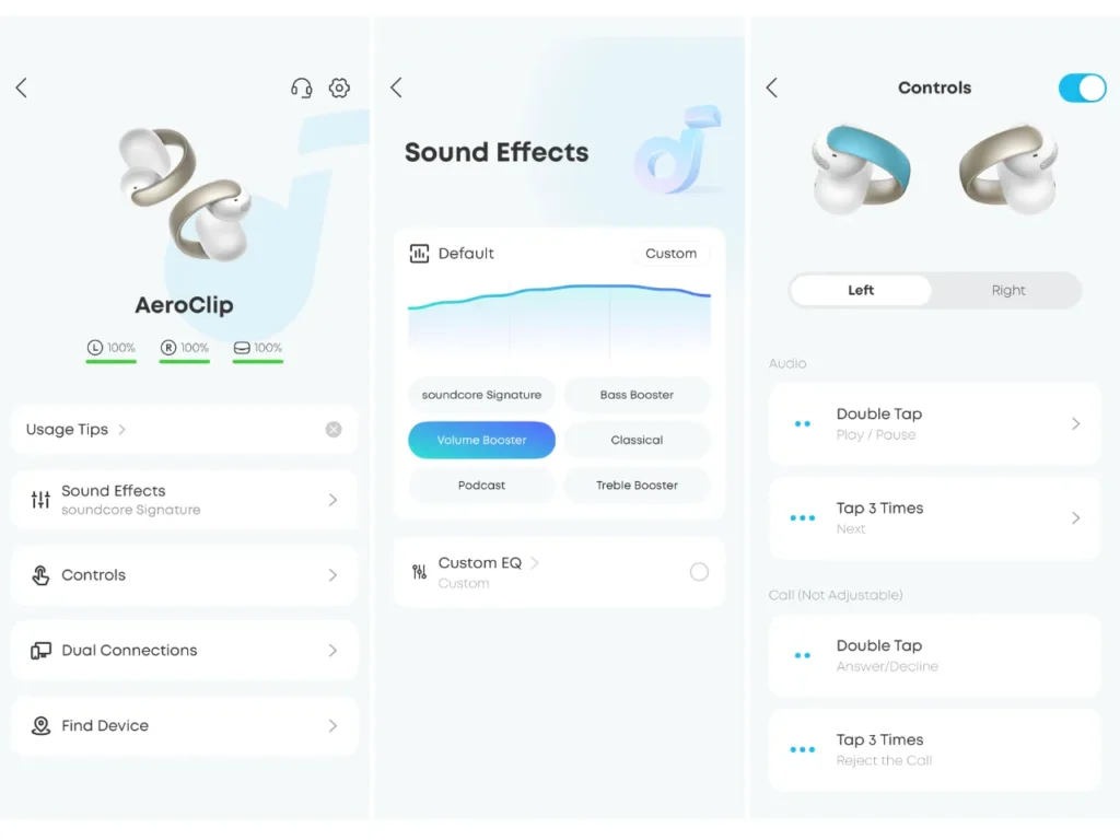 screens screenshot of a music app. Soundcore Aeroclip review. {Tech} for Travel. https://techfortravel.co.uk