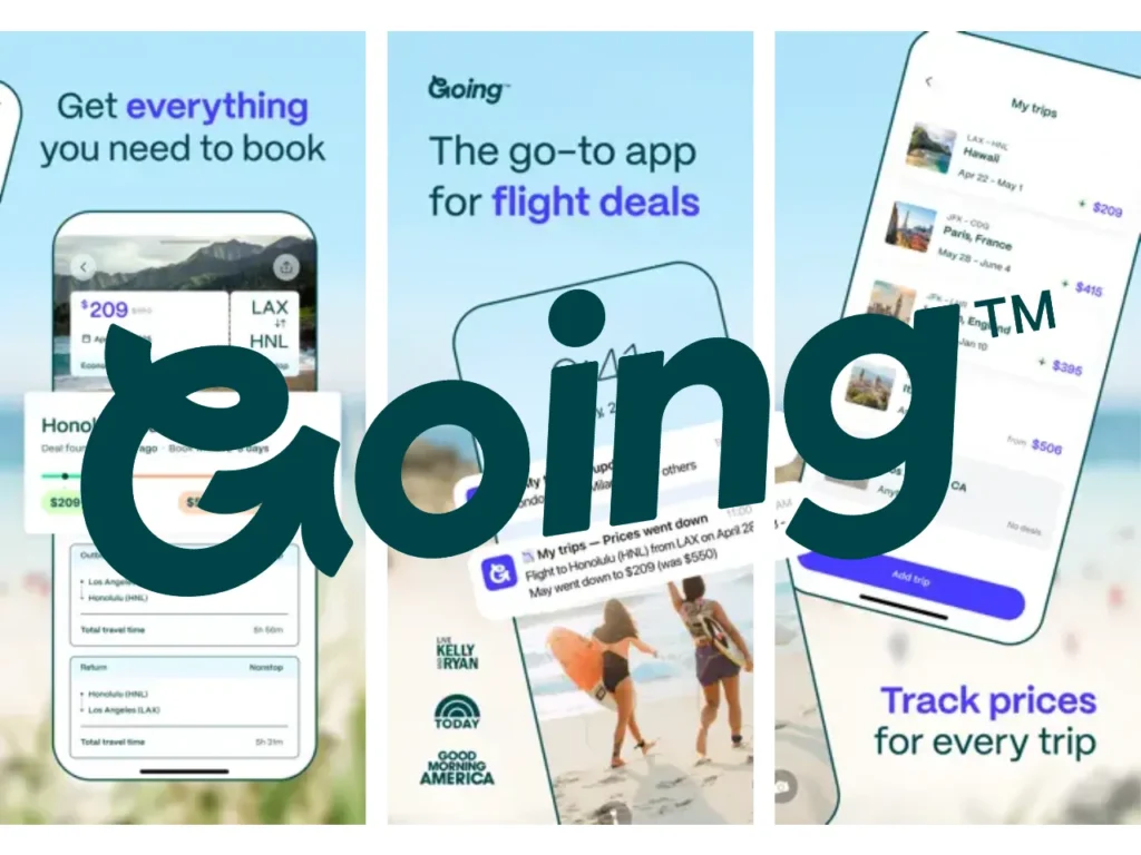 Going App – {Tech} for Travel a collage of a screenshot of a phone. Going App. Father's Day Gift Ideas. {Tech} for Travel. https://techfortravel.co.uk
