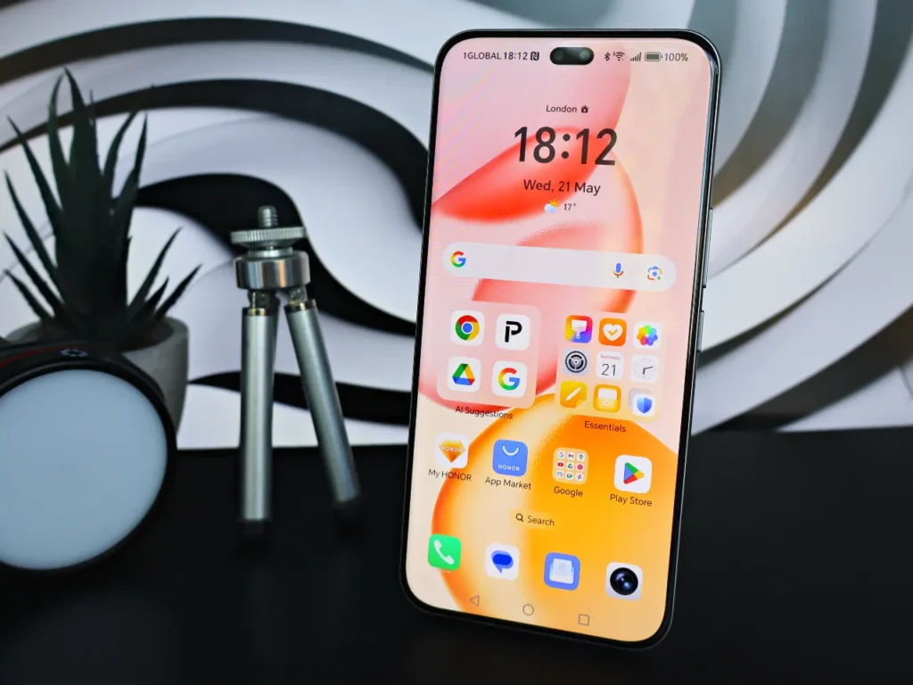 HONOR 400 Pro Home screen – {Tech} for Travel a cell phone on a table. HONOR 400 Pro Review. {Tech} for Travel. https://techfortravel.co.uk