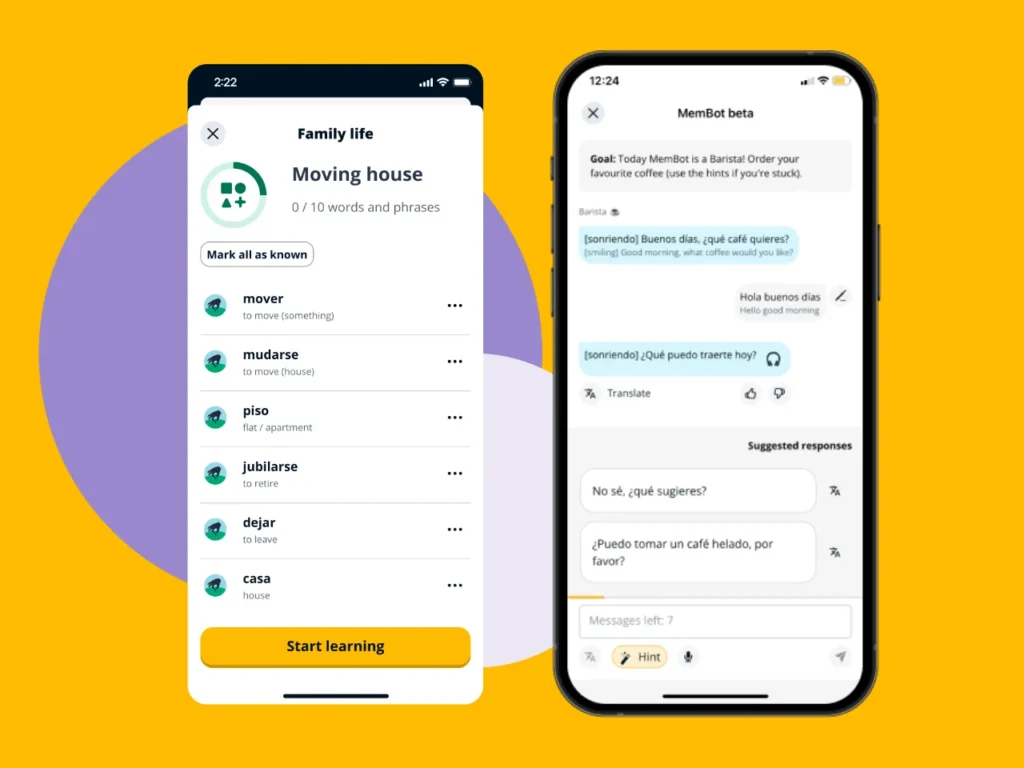 a screenshot of a phone. Memrise app. {Tech} for Travel. https://techfortravel.co.uk