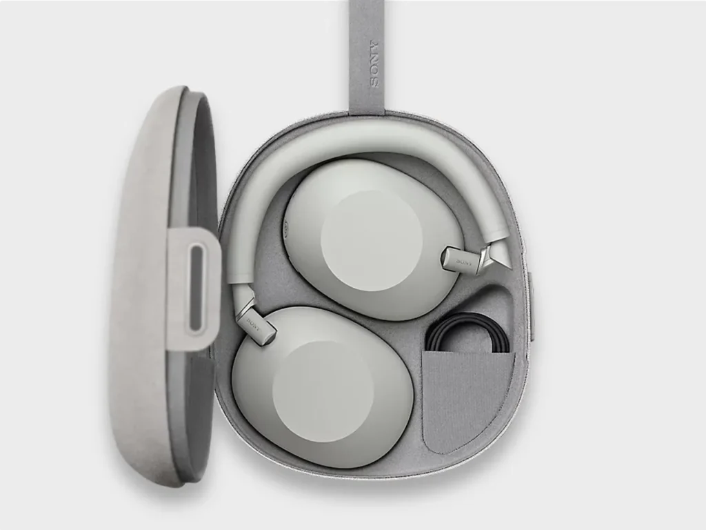 Sony WH-1000XM6 Headphones Travel Case – {Tech} for Travel a pair of white headphones in a case. Sony WH-1000XM6 Headphones. {Tech} for Travel. https://techfortravel.co.uk