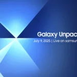 a blue background with white text. Samsung Galaxy Unpacked July 2025