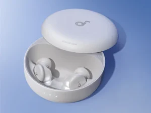 a white round box with a lid open. Soundcore Sleep A30. {Tech} for