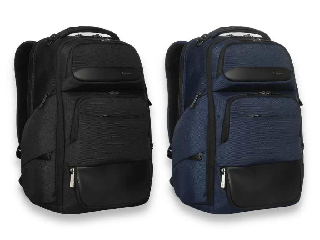 Targus HeritageLuxe Backpack Colour Options – {Tech} for Travel a pair of backpacks on a white background. Targus HeritageLuxe Backpack. {Tech} for Travel. https://techfortravel.co.uk