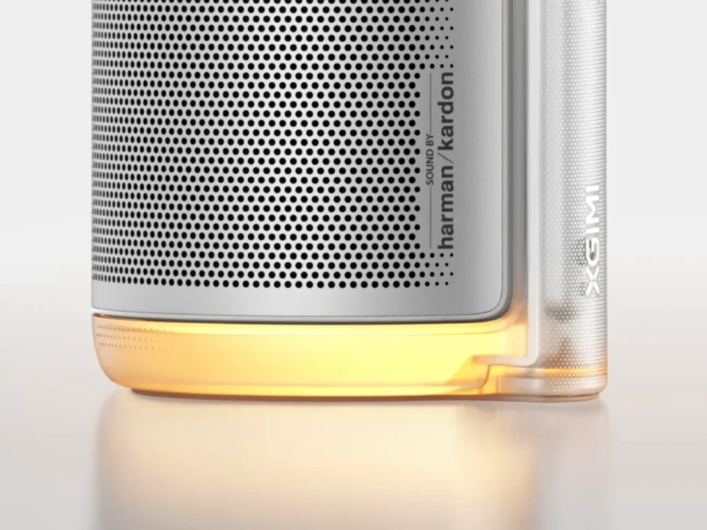 XGIMI MoGo 4 Speakers – {Tech} for Travel a close up of a speaker. XGIMI MoGO 4 series Projector. {Tech} for Travel. https://techfortravel.co.uk